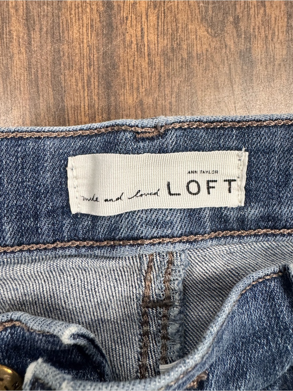 LOFT Mid Wash Flare Jeans Size 29 (8) Distressed Hems